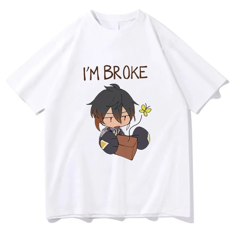 

Genshin Impact Zhongli T-shirt Anime Kawaii Women's Aesthetic Letter Print I'M BROKE T-Shirt Unisex Cotton Graphic T-Shirt