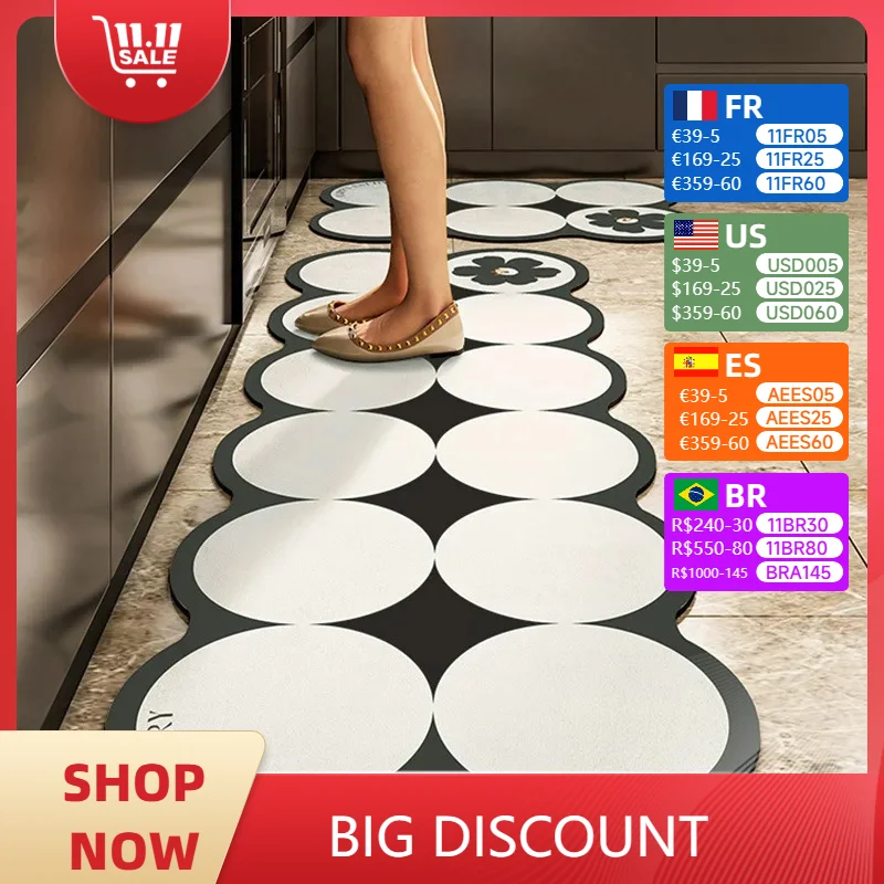 

Kitchen Floor Mat Light Luxury Waterproof Oil-proof PVC Leather Carpet Rectangle Anti-slip Dirtresistant Balcony Rug Alfombra 인주