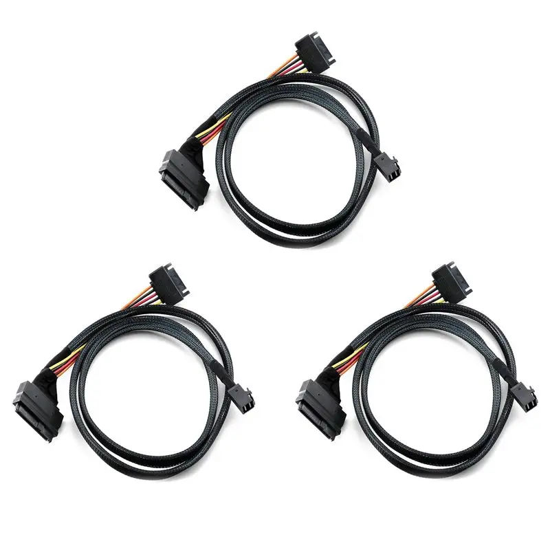 3X Built-In 12G Mini SAS HD To U.2 / SFF-8643 To SFF-8639 Cable 0.5M With 15-Pin SATA Power Supply, Suitable For U.2 SSD