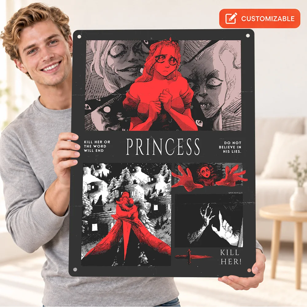 Slay The Princess Dark Figures Textured Metal Poster Customized Aluminum Sign Vector Illustration Wall Art In Entertainment Room