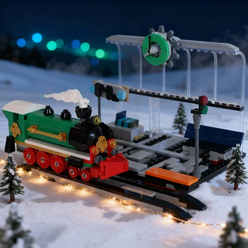 

216pcs MOC Train Station Winter Holiday Creator Model Building Blocks Architecture Toys festival Gifts Education Brick Birthday