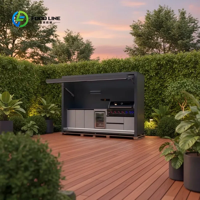 

Customized Durable Waterproof Stainless Steel Outdoor Kitchen BBQ Grill with Shed for Commercial Catering Camping Party Use