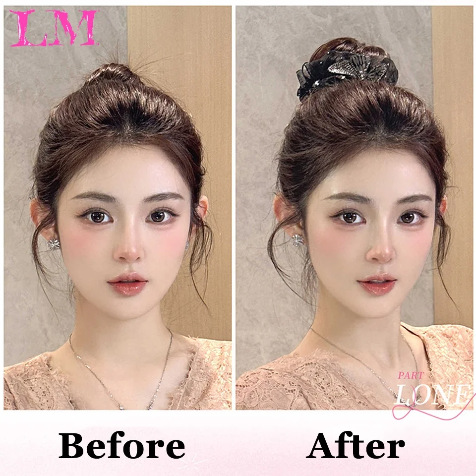LM Sparkling Rhinestone Butterfly Bow Tulle Messy Bun Claw Clip Synthetic Fluffy Chignon Hairpiece Accessories for Women
