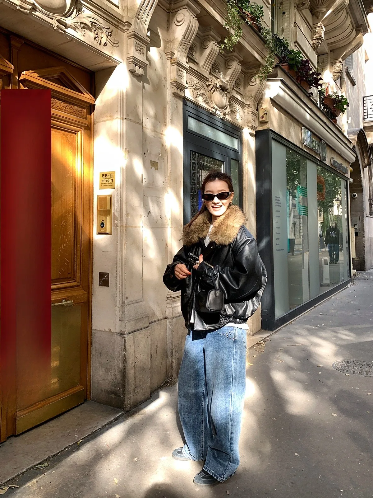 

Женские джинсы с широкими штанинами и прямым кроем, украшенные стразами, осенне-зимние, свободного кроя, повседневные, из хлопкового денима