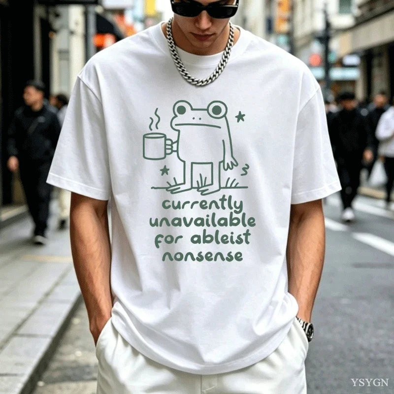 Funny Unavailable for Ableist Nonsense Doodle Frog Meme T-shirt Autism Graphic T Shirts Cotton Short Sleeve Loose Printed Tops