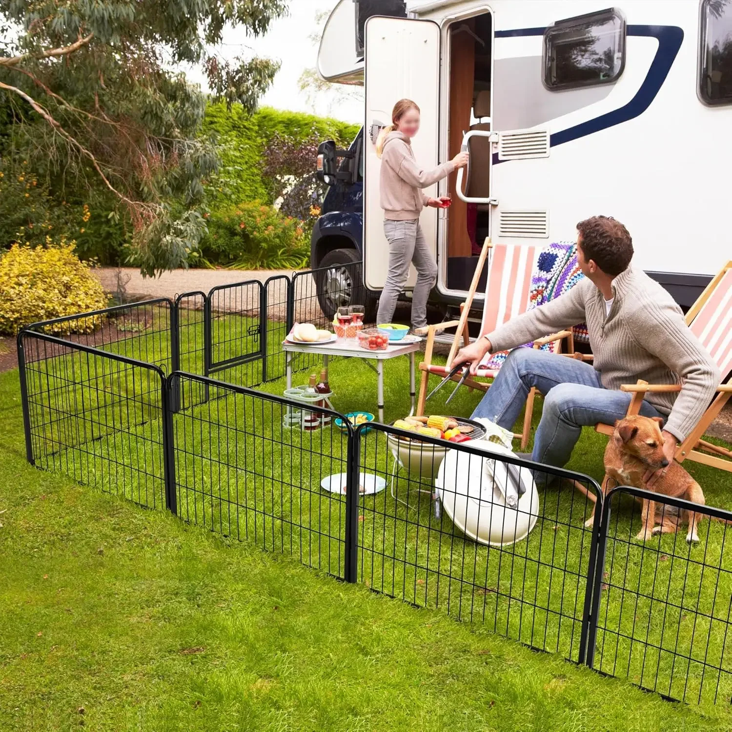 4 Panels 24 Inch Height Dog Fence Playpen IronCat Exercise Barrier Outdoor Indoor RV Fence Accessories