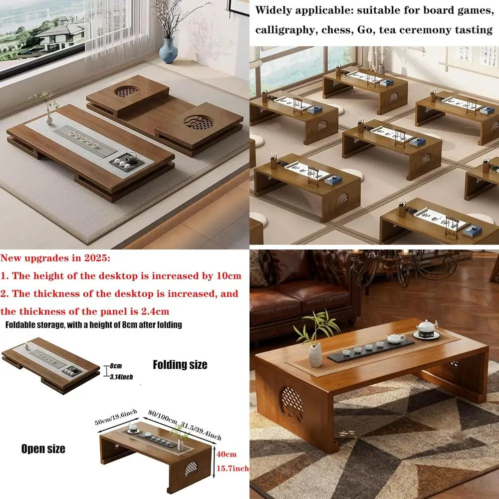 

Upgraded 2025 Japanese-Style Solid Wood Folding Coffee Table, Low Tatami Design, Portable and Assembly-Free