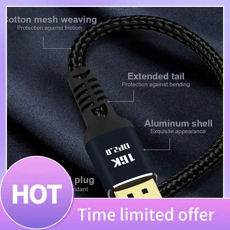 

ABFN-Displayport2.0 HD Video Cable 16K@60Hz 80Gbps Computer Graphics Display Cable For PC Laptop Monitor 5 Meter Durable Easy To