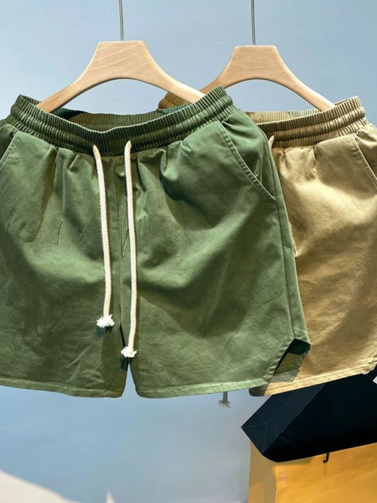 

Heavyweight Pure Cotton Embroidered orts Men's Summer Faion American Sports Loose Workwear Four-Quarter Pants