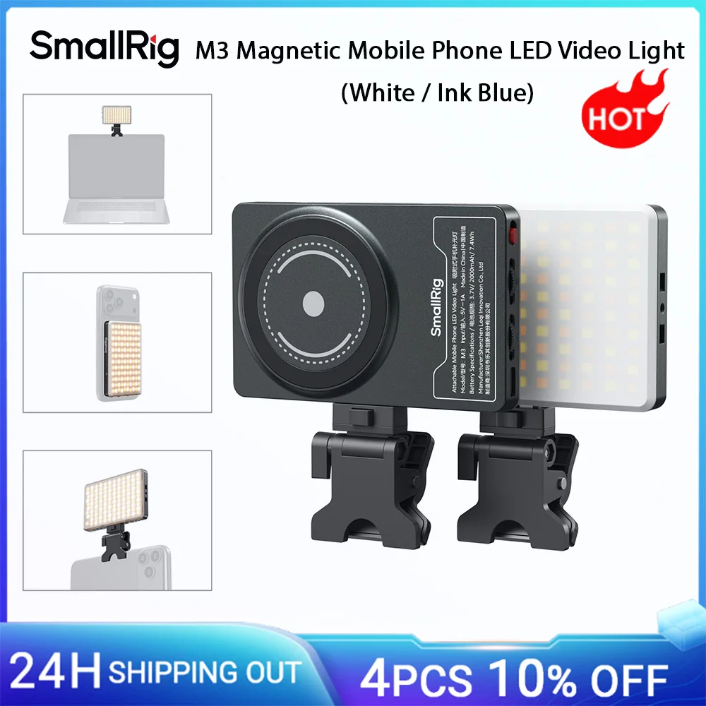 smallrig-m3-マグネット式スマホledセルフィーライト、充電式ポータブルクリップオンフィルライト（tiktok、vlog、ビデオ会議、セルフィー用）