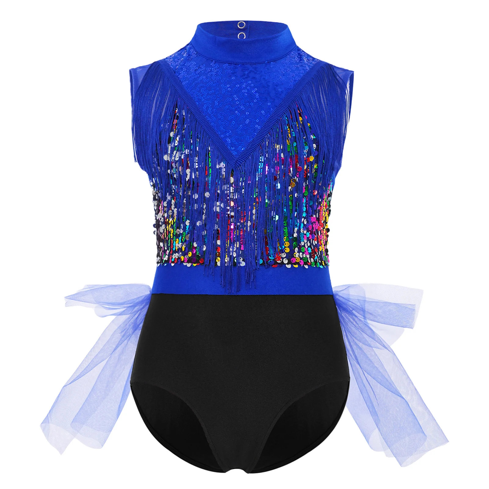 女の子バレエダンスレオタードラテンダンスドレスノースリーブカットアウトバックスパンコールタッセルフィギュアスケート体操チュチュスカートボディスーツ