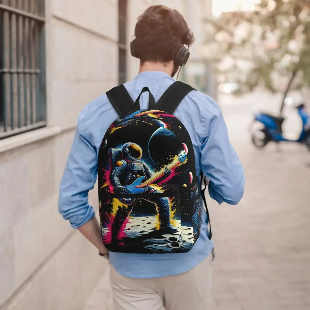 Astronaut Playing Guitar In The Space Student Backpack School Bag Hiking Travel Daypack for Men Women Bookbag Shoulder Bags