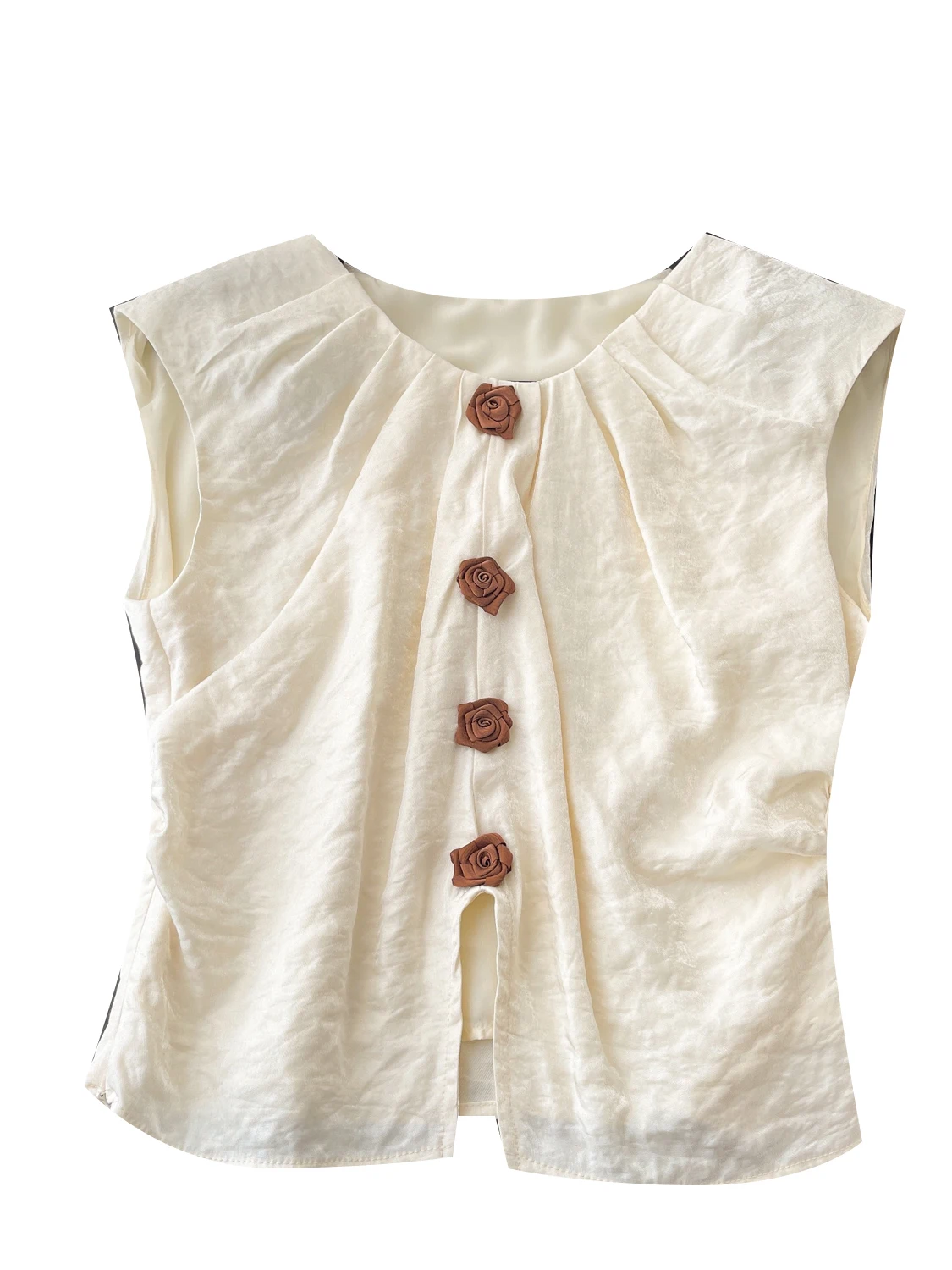 Retro Ethnic Sle Women's Svel Vest Summer New Rose Flower Button Simple ort Size Small Beautiful Top Korean Loose Fit