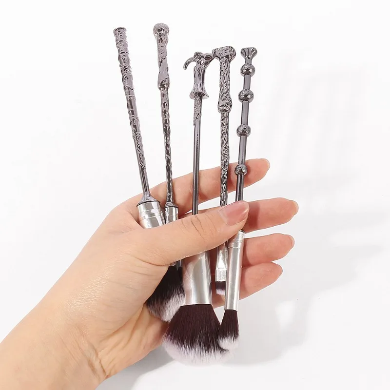 5PCS Anime Makeup Brush with Mirror Comb Metal Wand Makeup Brush Set Unique Design Beauty Makeup Tools Maquillaje Accessories