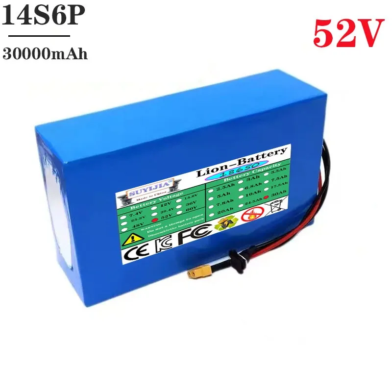 18650 Newly made 52V 20A 14S6P 30Ah lithium battery pack built-in 30A balanced BMS 0-1500W high power power tool, backup battery