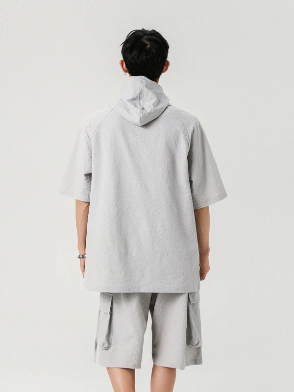 ชุดลำลองฤดูร้อนแบบสปอร์ต เสื้อฮู้ดดี้ทรงหลวม เสื้อยืด และกางเกงขาสั้น ผ้าใยโพลีเอสเตอร์ แฟชั่นวัยรุ่น ชุดทำงานแบบมีซิป