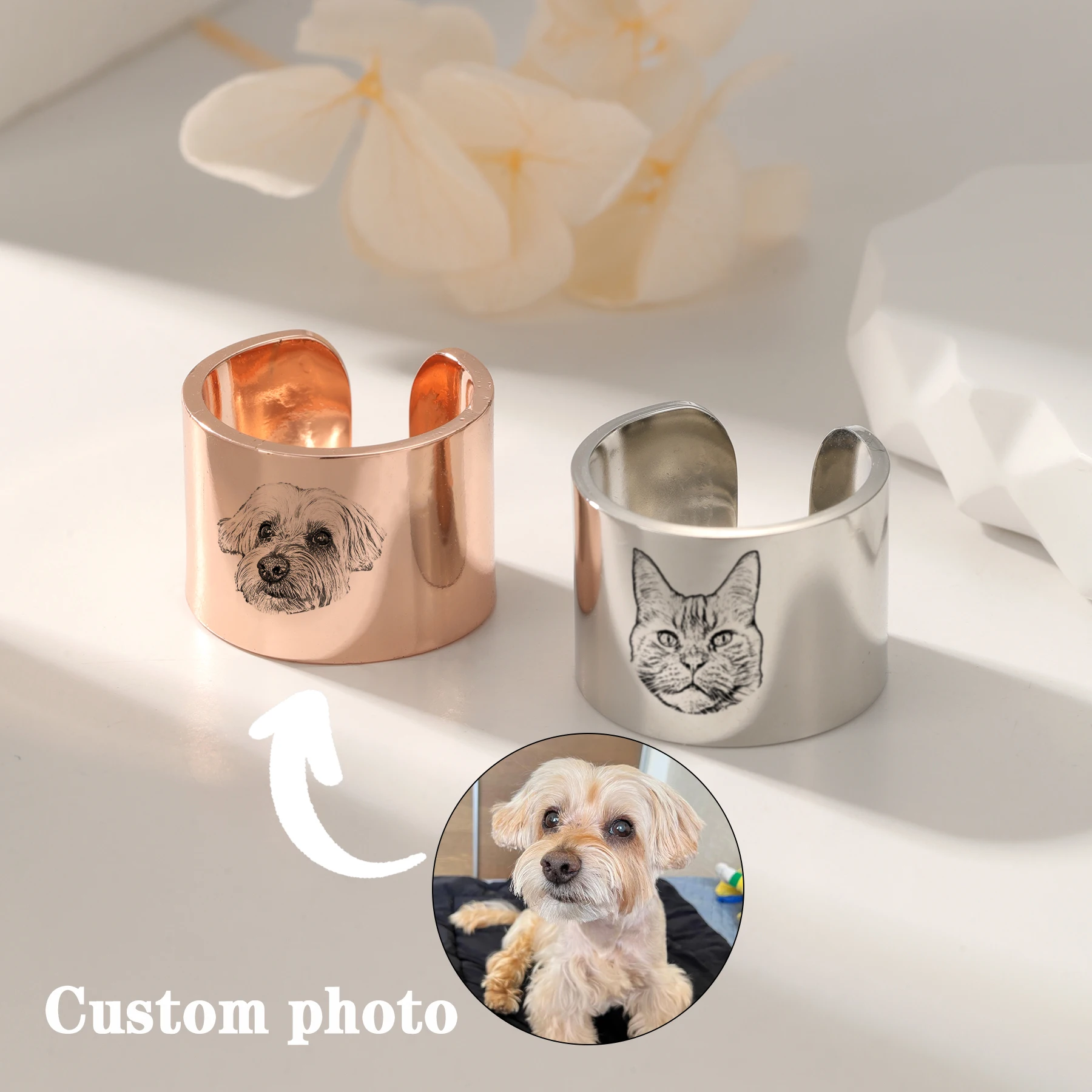 

Custom Pet Photo Rings Personalized 15mm Wide Ring Engraving Photos Stainless Steel Jewelry Gifts for Girlfriend Pet Lover Gifts