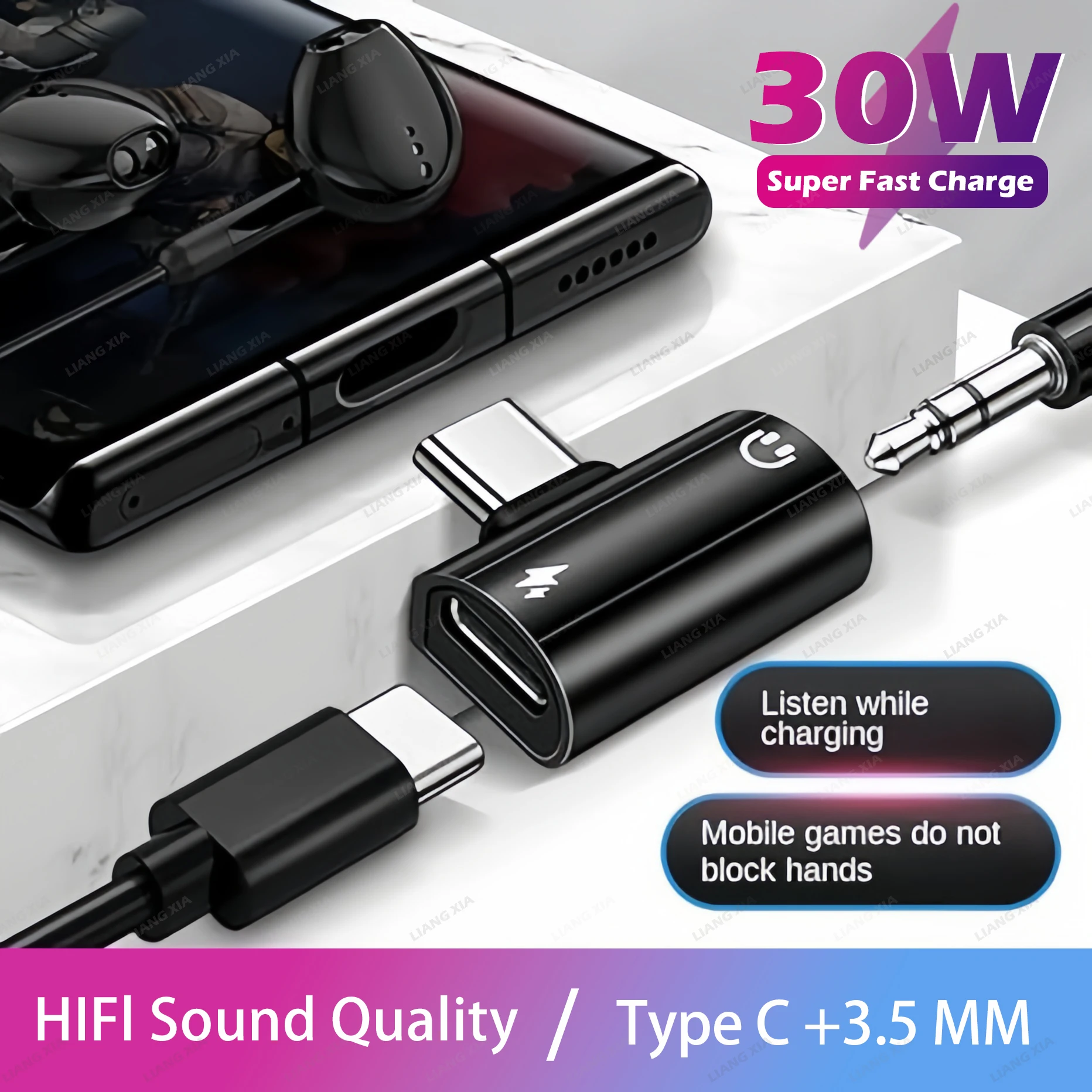 Elbow PD 30W Charge 2 in 1 Usb Type C To 3.5mm Jack Headphone Charging Audio Aux Adaptor For iPhone 15 Samsung S24 Huawei Xiaomi