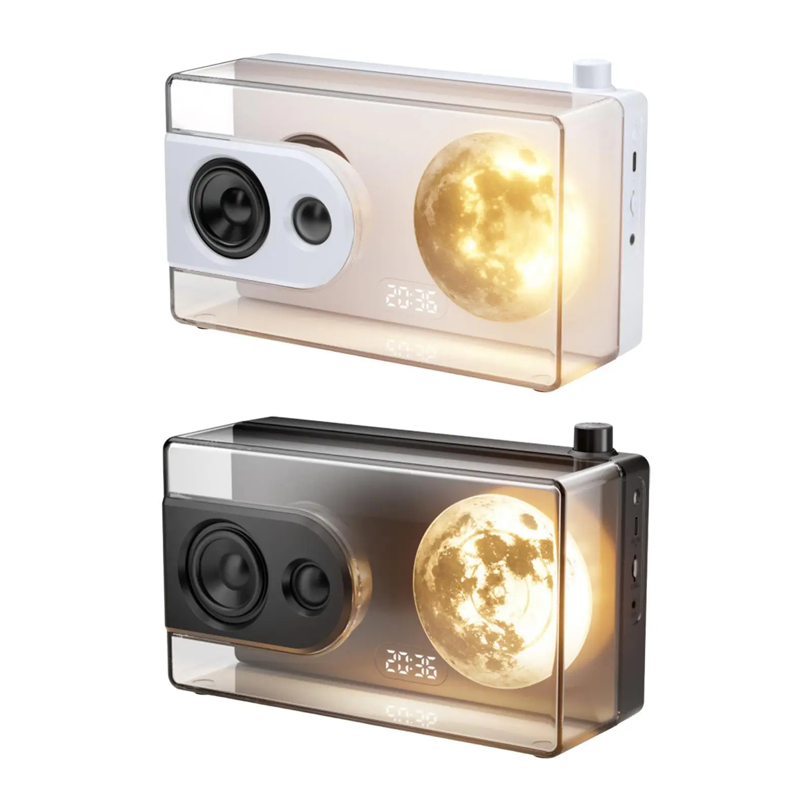 Moon Light Bluetooth Speaker W/ Nightlight & Digital Clock Music Box for Outdoor Indoor Home Use Birthday Gift Travel Party