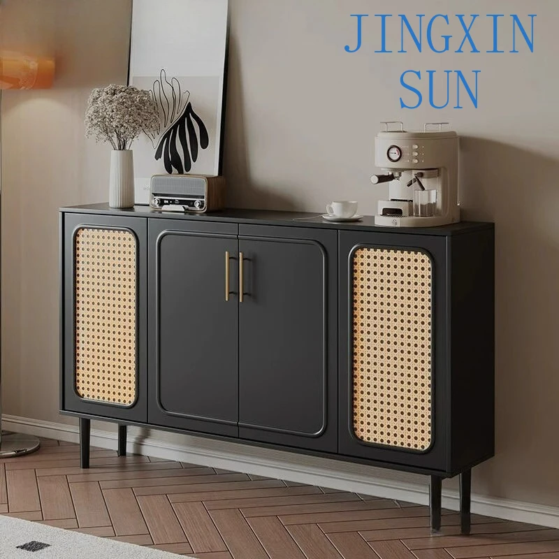 New American retro rattan dining side cabinet, locker, living room dining cabinet, tea cabinet, medieval multi-functional simple