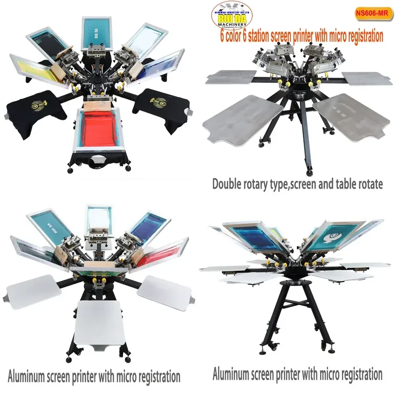 Cheap carousel flat bed 6 colors 6 stations manual t-shirt screen printing machine