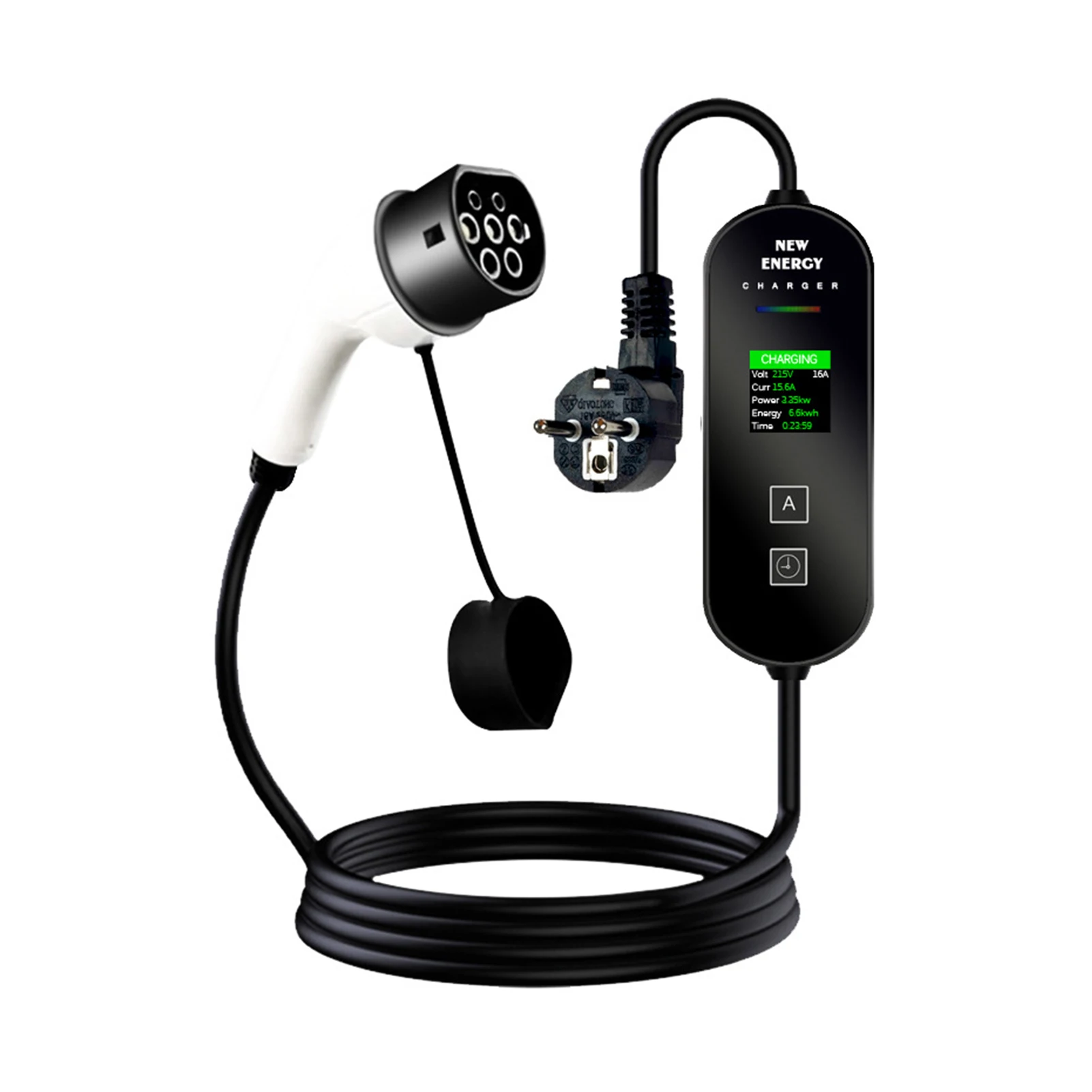 EV Charger TYPE-2 Portable Electric Vehicle Charging Cable with LED Digital Display 3.5KW 5M 16A Charging Equipment