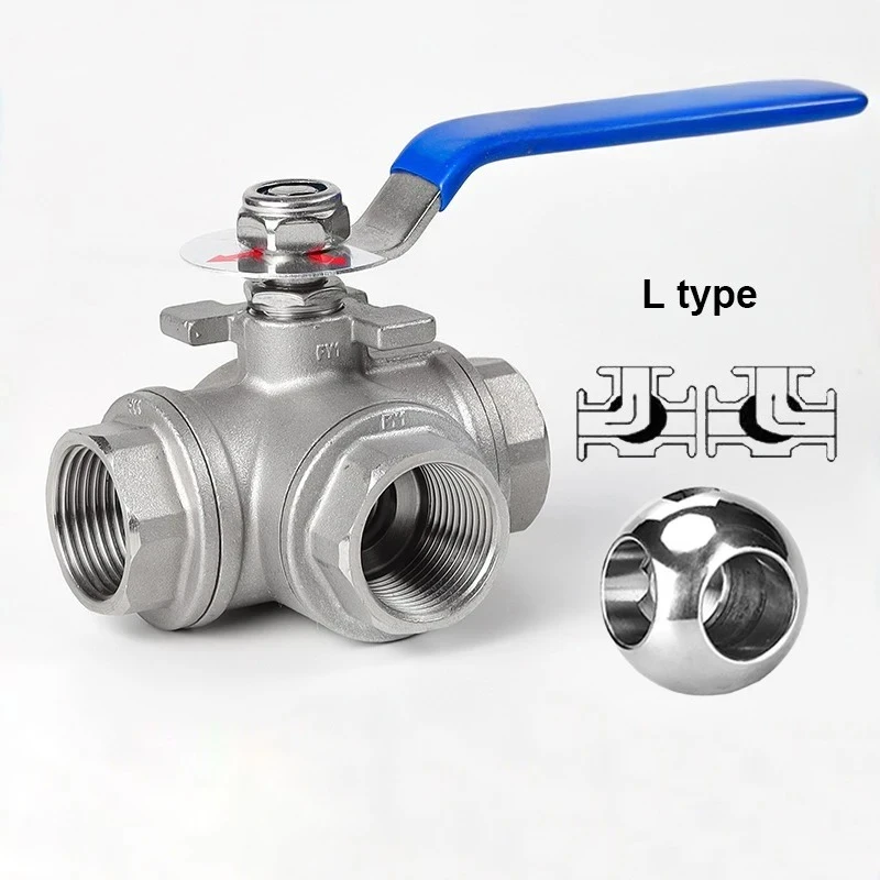 304 Stainless Steel Manual 3-Way Ball Valve L/T Port Type, 1/2