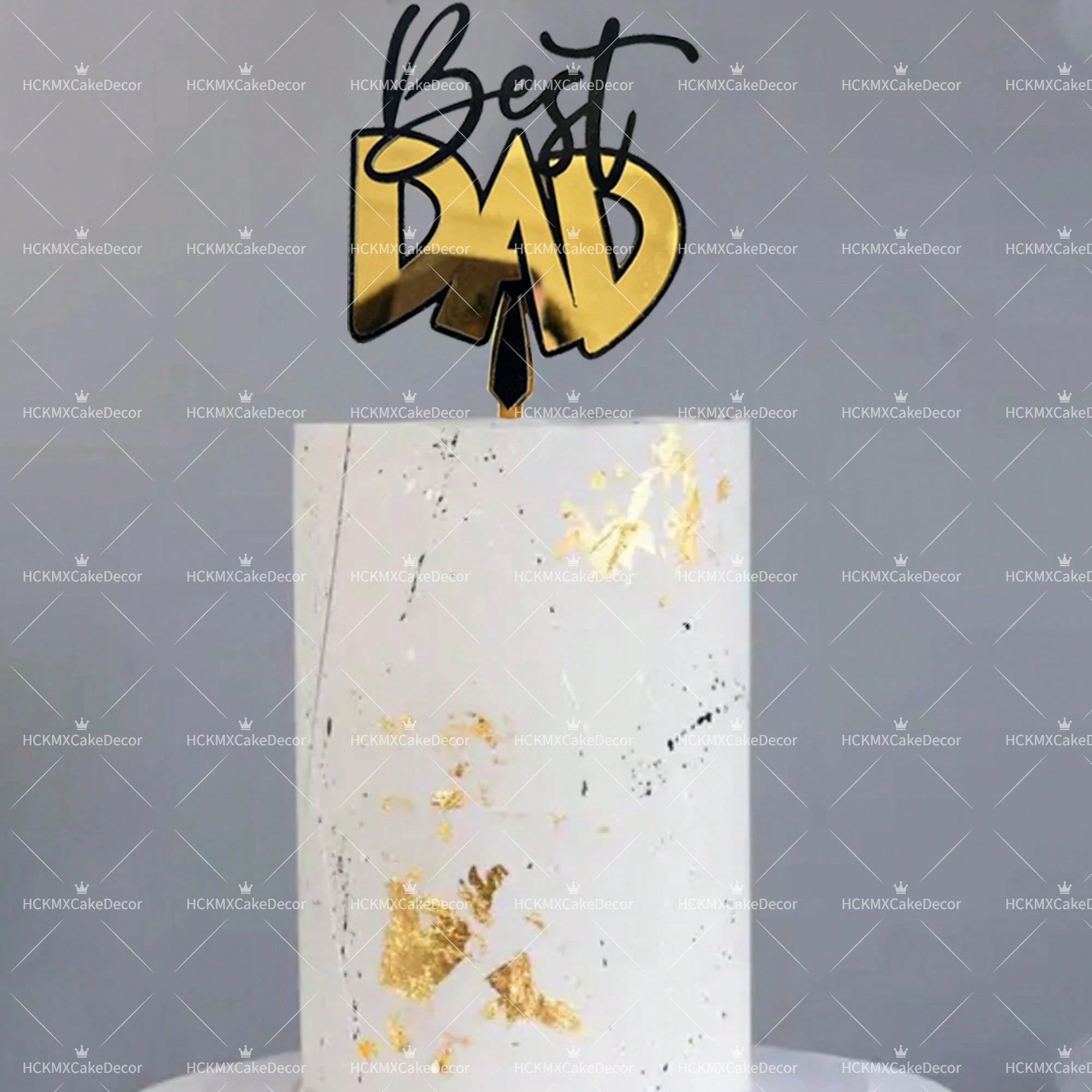 3 Stück Tortenaufsatz „Bester Ehemann & Vater“ aus goldfarbenem Acryl, Hochzeitstag, Party, Kuchendekoration für den Vater – Detail 5