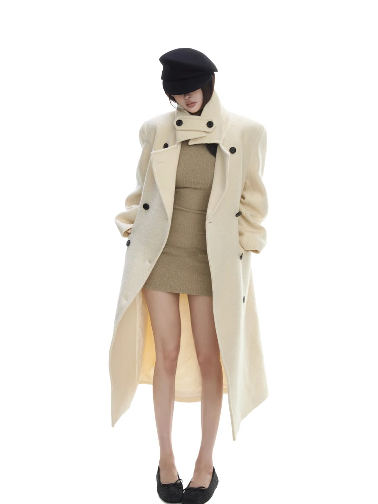 

Женское длинное шерстяное пальто Withmin: повседневное, свободного кроя, стройнящее, зимнее, белое, в корейском стиле, с пуговицами, прямого силуэта