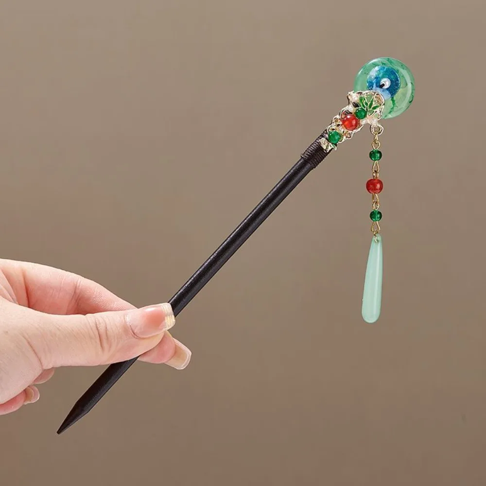 New Chinese Style Vintage Wooden Hairpin Elegant Flower Tassel Hair Stick Graceful Hanfu Costume Hair Accessories for Women