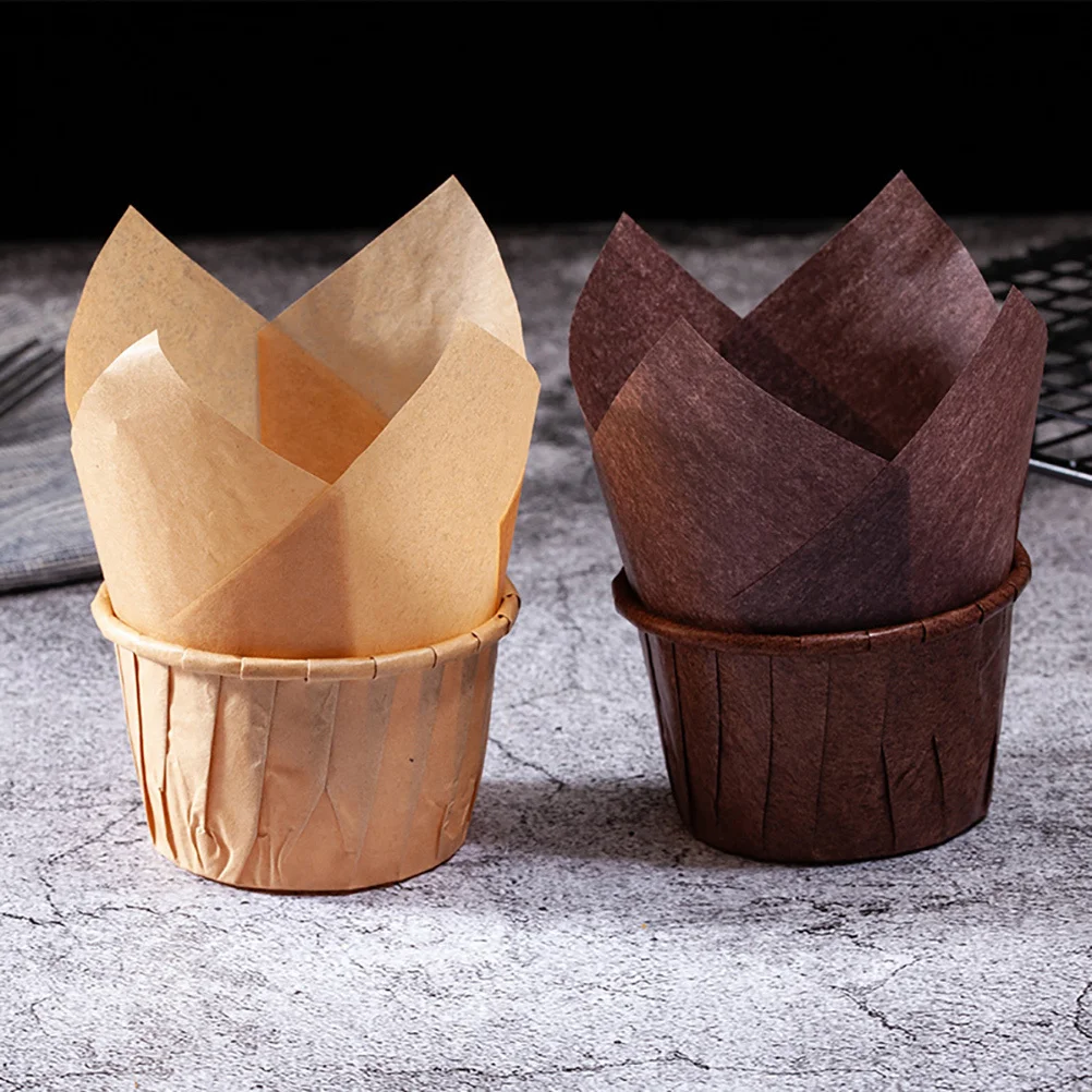 

200Pcs Eco Friendly High Temperature Resistant Cake Wrappers Tulip Shape Disposable Cake Liners Muffin Liner