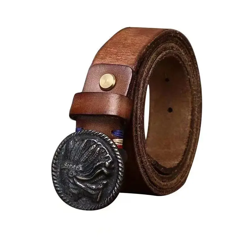 Designer Vintage Men's Belt - Distressed Leather Belt with Matte Buckle for Trendy Fashion belt for men
