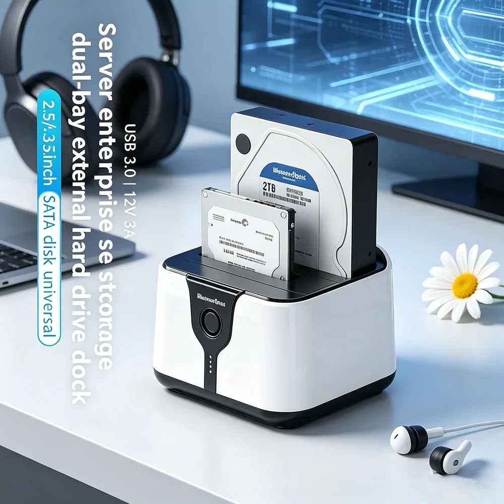 Caixa de HDD de Alta Qualidade com 2 Compartimentos, Estação de Docking para SSD, Adaptador SATA para USB 3.0 para Discos SSD de 2.5 e 3.5