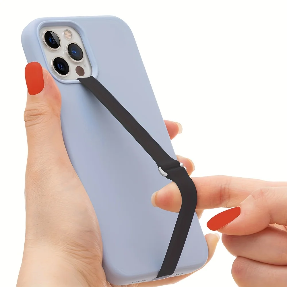 1 Stück stilvolle Silikon-Handyhülle mit verstellbarem Handschlaufe – tragbar, sichere Passform für iPhone 11/12 Pro Max, Schwarz, elastisches Seil