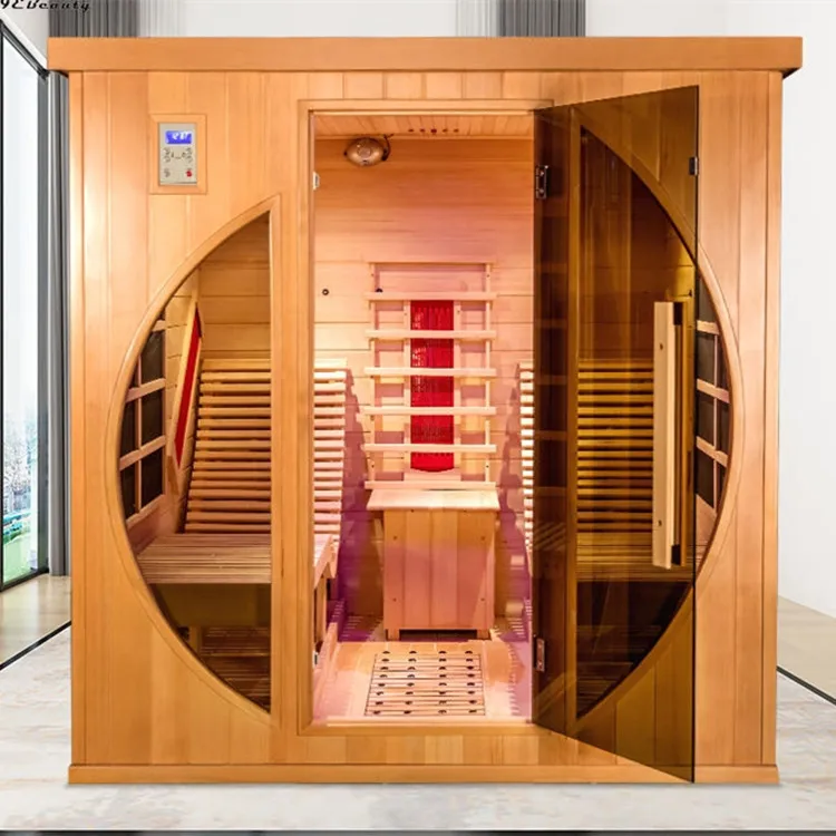 Outdoor Square Solid Wood Sauna Room With Traditional Classic Design Far-Infrared Heating Customizable For 1-6 Persons