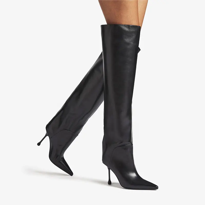 2024 European and American Fashion Show Sexy Pointy High Heel Straight Boots, Wearing Large Size Women\'s Long Boots