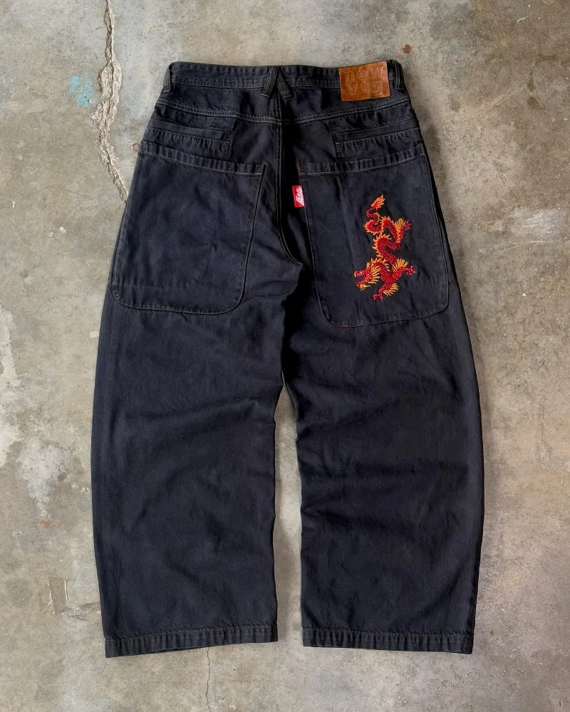 

Europe and the United States retro new casual straight pants Y2k men loose jeans High street fashion pocket embroidered jeans