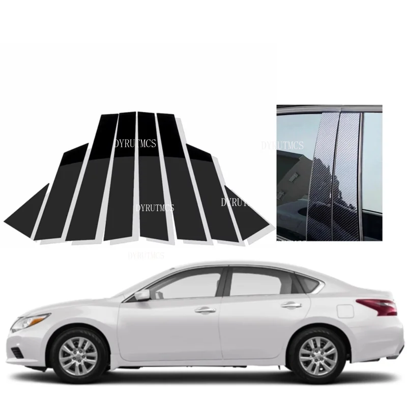 8PCS Glossy Black Pillar Posts Fit For Nissan Altima 2013 2014 2015 2016 2017 2018  Door Window Trim Cover Stickers Silver
