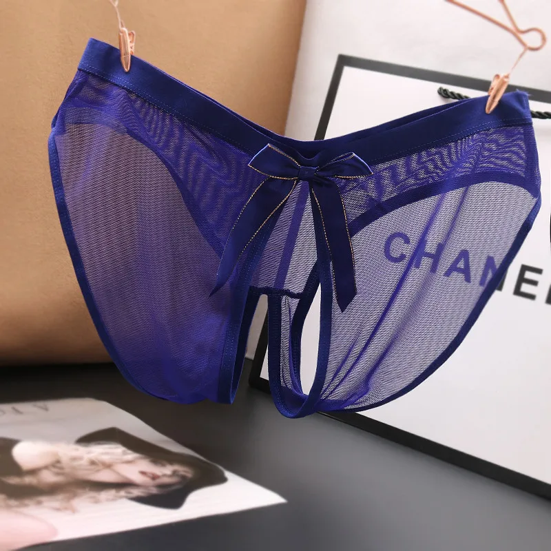 Sexy Bowknot Open Crotch Panties Women Hollow Out Briefs Transparent Lingerie Low Waist Crotchless Underwear Plus Siz Underpants