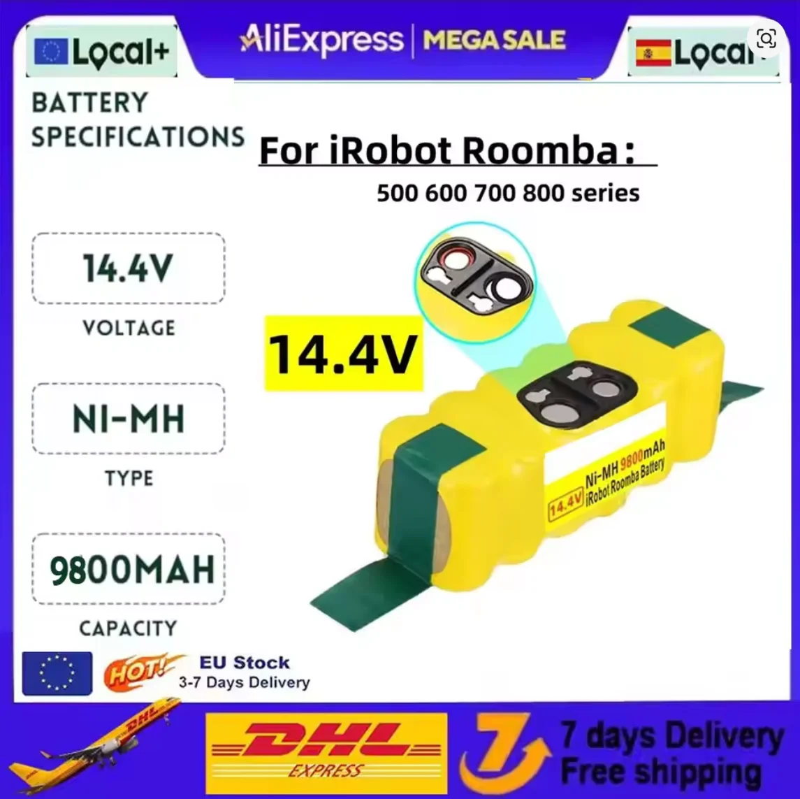 

NEW Replacement 14.4V 12800mAh NI-Mh Battery for iRobot Roomba 500 600 700 800 Series 555 560 580 620 630 650 760 780 790 880