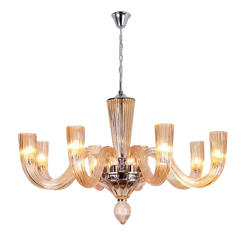 Elevate Living Room With Luxury Amber Glass Tube LED Chandelier High-end Pendant Light LED Dimmable Function For Living Room