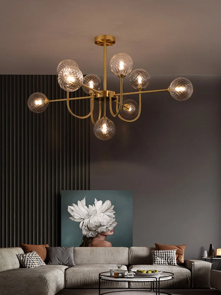 

All Copper Light Luxury Living Room Chandelier Post-Modern Simple Elegant Home Dining-Room Lamp High-End 2023 New Nordic Lamps