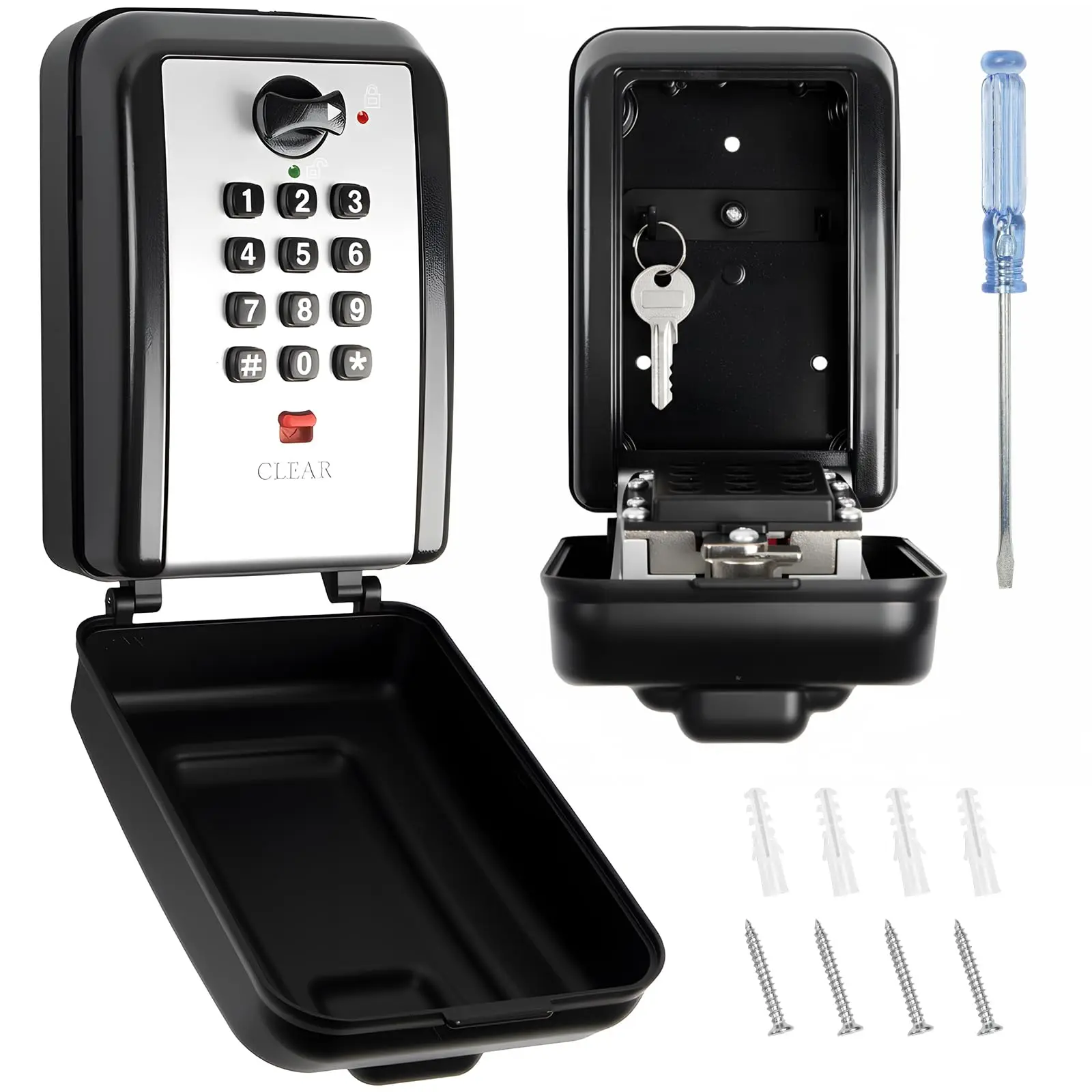 Wall Mount Key Lock Box with 12-Digit Resettable Combination Weatherproof Outdoor Key Safe Large-Capacity Code Lock for Home
