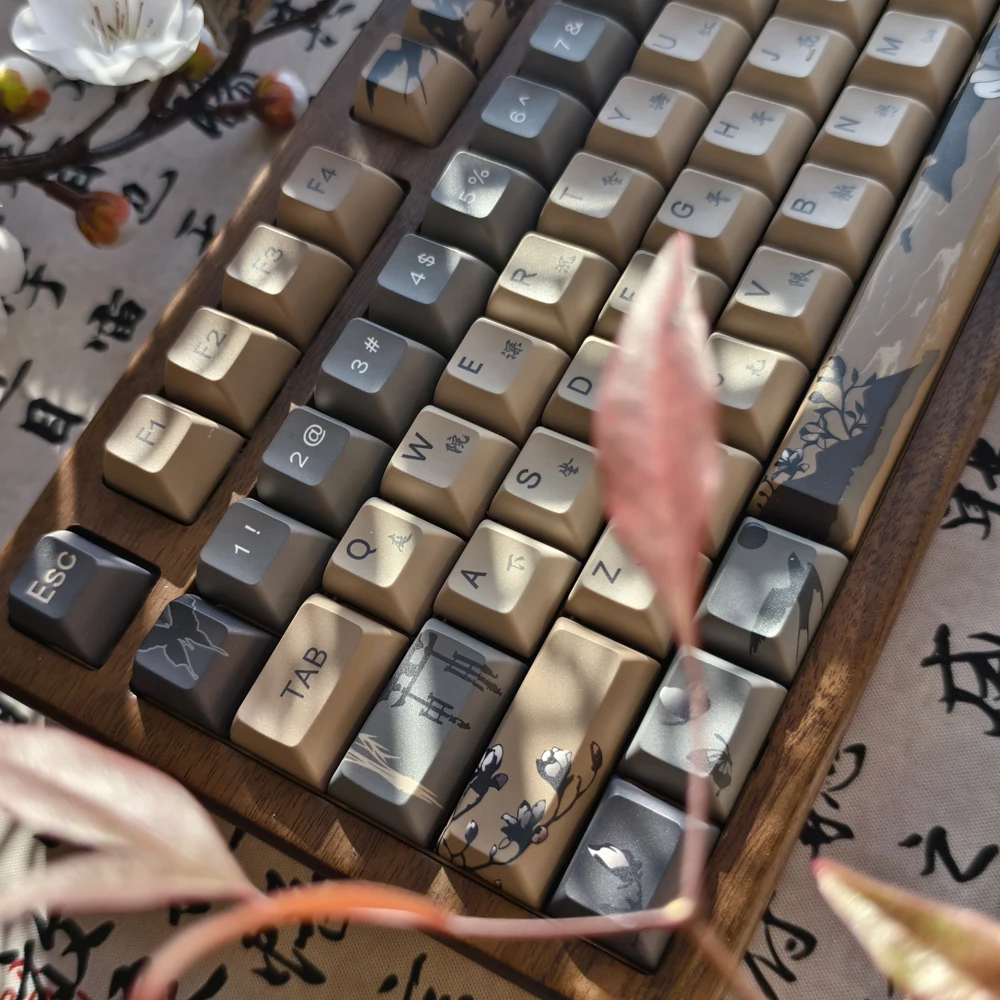 142 คีย์ Magnolia ดอกไม้ Keycaps ชุด KCA/เชอร์รี่โปรไฟล์ Keycap PBT Dye Sub Keycap สําหรับแป้นพิมพ์ ISO ใส่