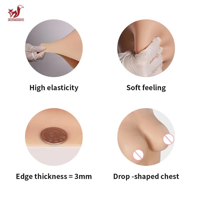 KUMIHO Silicone Bodysuit No Arm Sissy Breast Forms for Crossdresser Fake Boobs Artificial Vagina for Men Shemale Cosplay