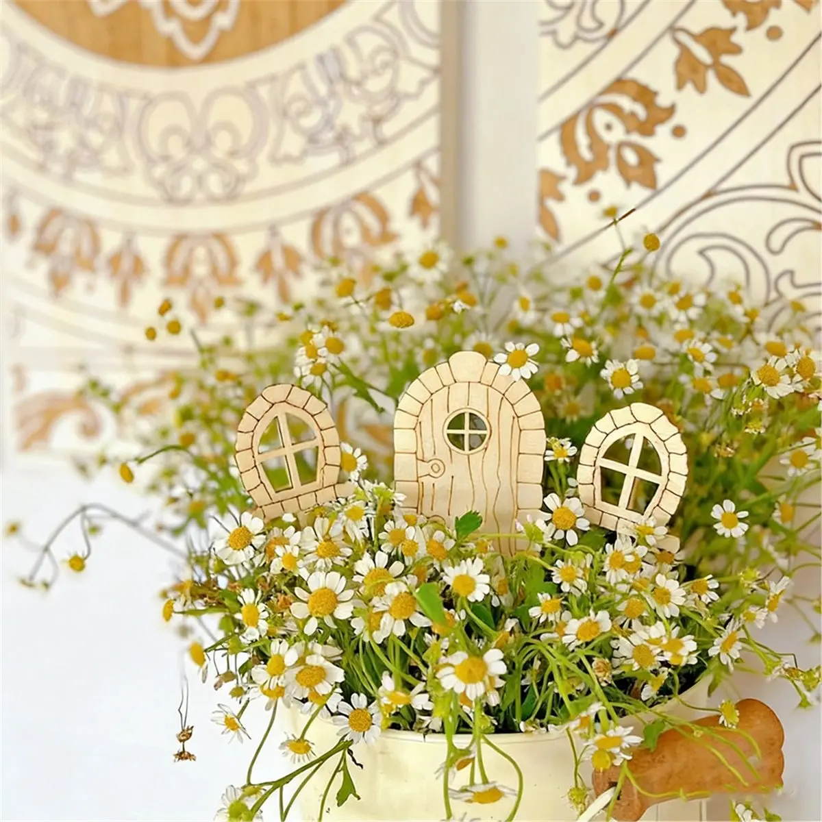 A50U 48 Pcs Fairy Door & Window Craft Kit - Wooden Garden Doors, Unpainted Miniature Accessories for Home Party Event Decor