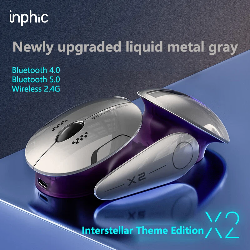 Mouse Gamer Sem Fio Inphic X2 V2 com Base de Metal, Recarregável, Silencioso, Bluetooth para Computador, Laptop e Jogos