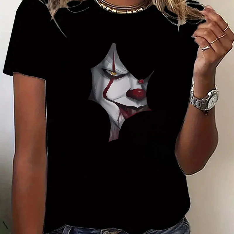 

Summer Hot Selling Clown Pattern Round Neck Short Sleeved Loose Sports Short Sleeved T-shirt, Women's Sportswear