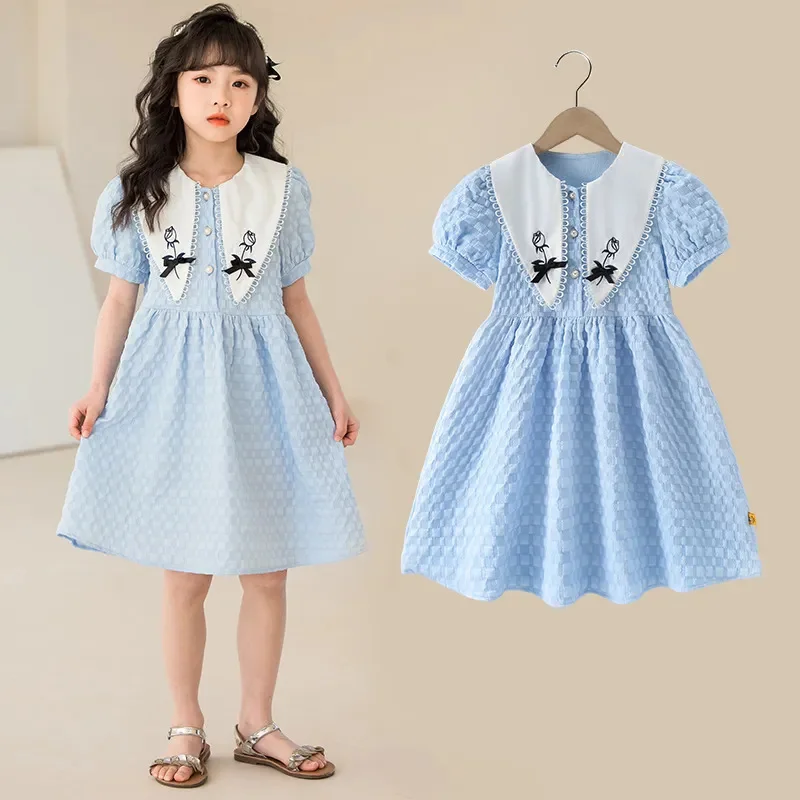 Summer 2024 New Children's Skirts College Style Girls Dress Solid Color Cool Comfortable Student 7 to 15 Years