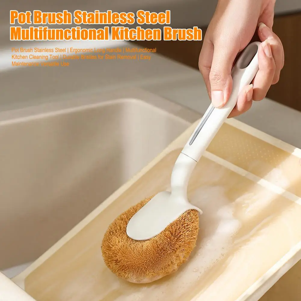 

Эргономичная ручка для чистки кастрюль, скребок для кастрюль, эргономичная щетка для кастрюль с кокосовой пальмой, многофункциональная щетка для кастрюль